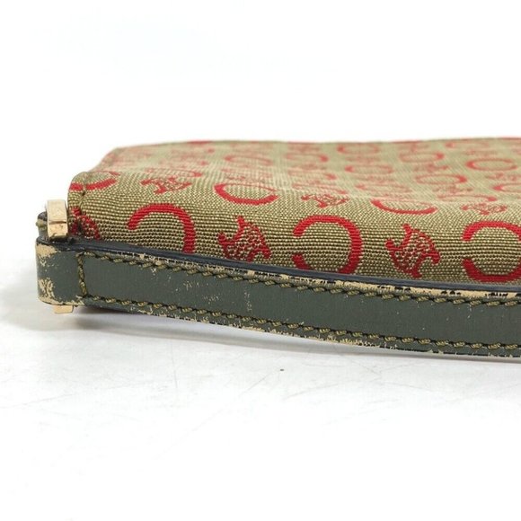 CELINE CMacadam Mini Hand Bag Accessory pouch Canvas/Leather Khaki x Red - Picture 5 of 12